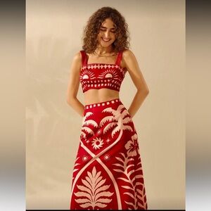 Red and White Patterned Women's 2 piece set